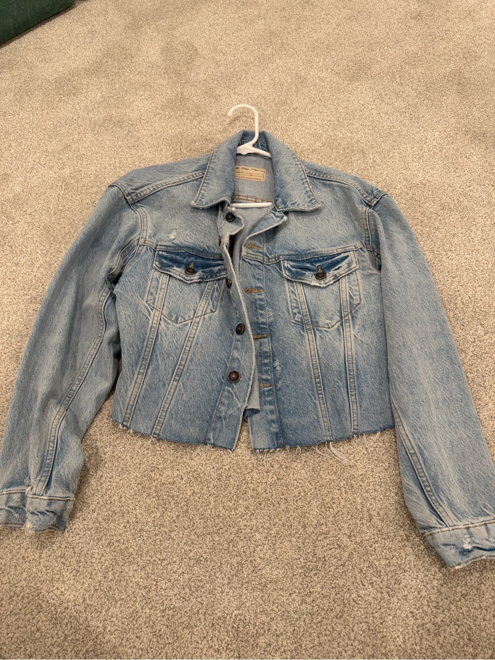 We The Free Light Blue Cropped Denim Jacket